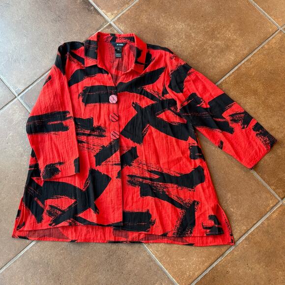 Ali Miles Red and Black Artsy Abstract Print Button Down Lagenlook Shirt size L - Picture 12 of 12